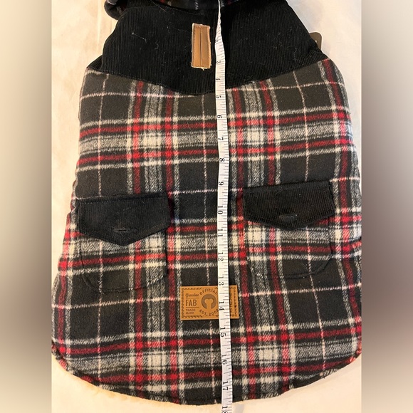 fabdog Dog Jacket - Soft & Durable Wool Shearling Coat -Black plaid - Picture 3 of 10